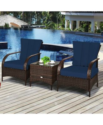 3 PCS Patio Rattan Furniture Set Coffee Table & 2 Rattan Chair
