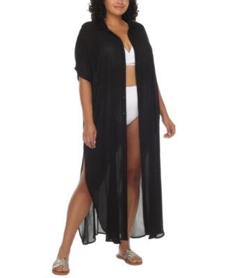 Plus Size Button-Front Cover-Up Maxi Dress