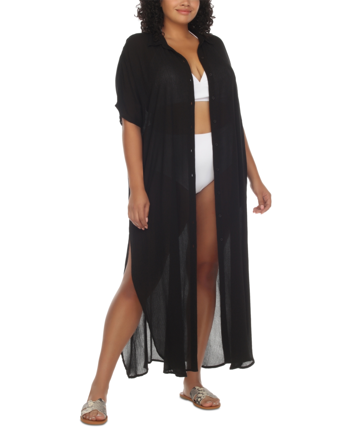 Raviya Plus Button-Front Cover-Up Maxi Dress
