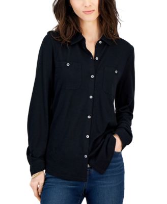Style & Co - Petite Button-Front Collared Shirt Top