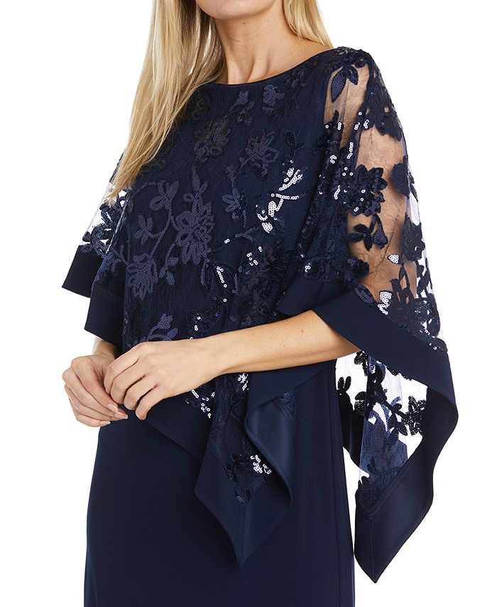 R & M Richards Women's Sequined Floral-Lace Poncho Dress - Macy's
