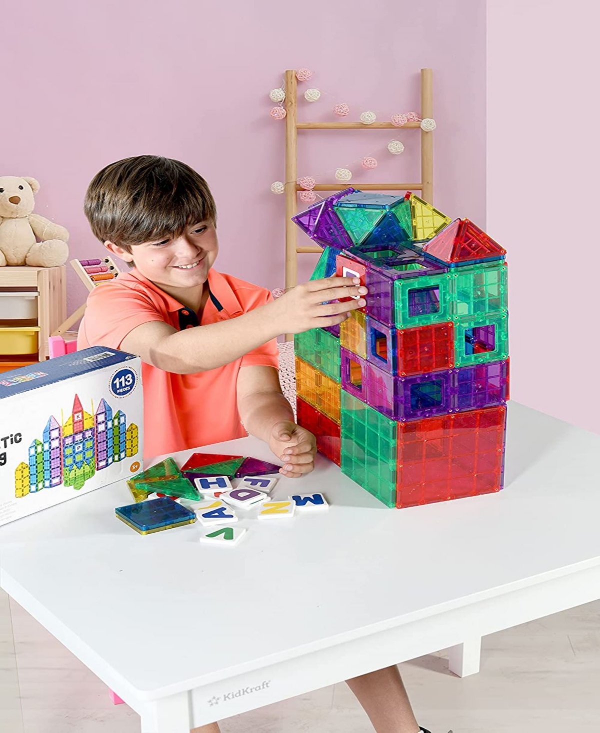 Shop Play22 Magnetic Tiles Building Blocks 113 Pieces Set With Insert Alphabet Cards In Multicolor