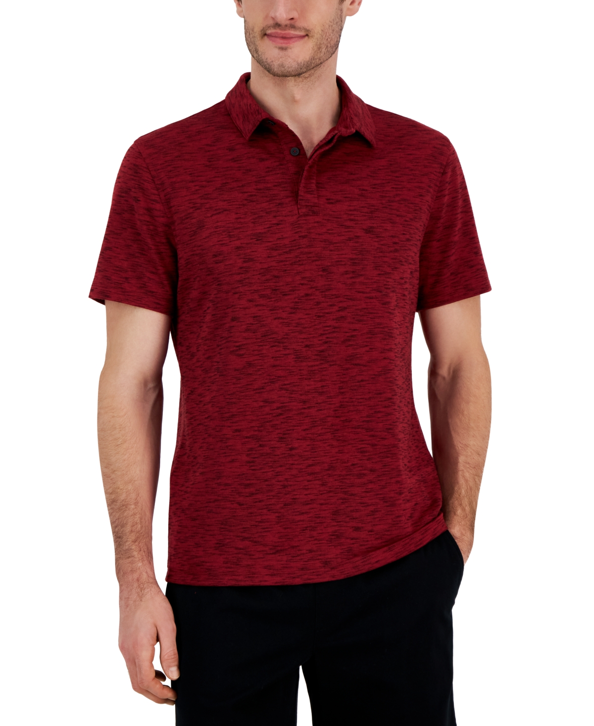 Shop Alfani Alfatech Short Sleeve Marled Polo Shirt, Created For Macy's In Clay Red Combo