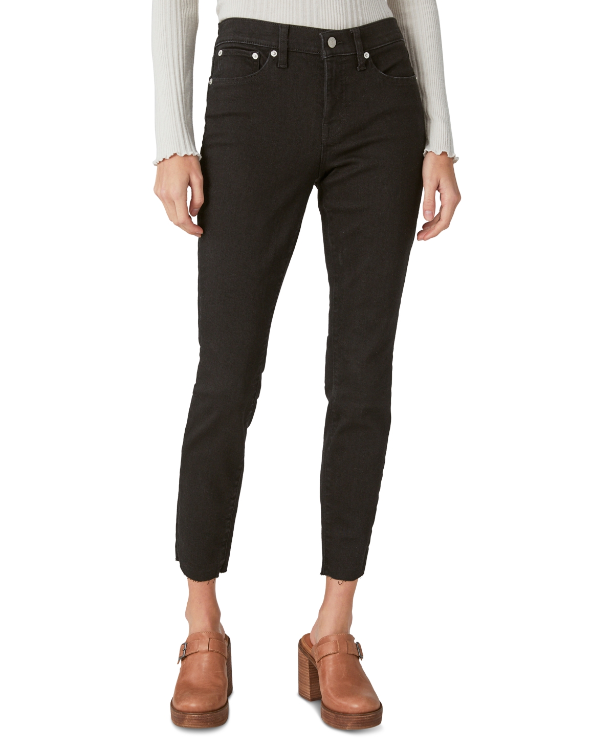 Lucky Brand Women's Ava Mid-rise Ripped Skinny Jeans In Clean Black