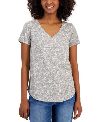 Style & Co - Petite Floral Facade V-neck Perfect T-Shirt