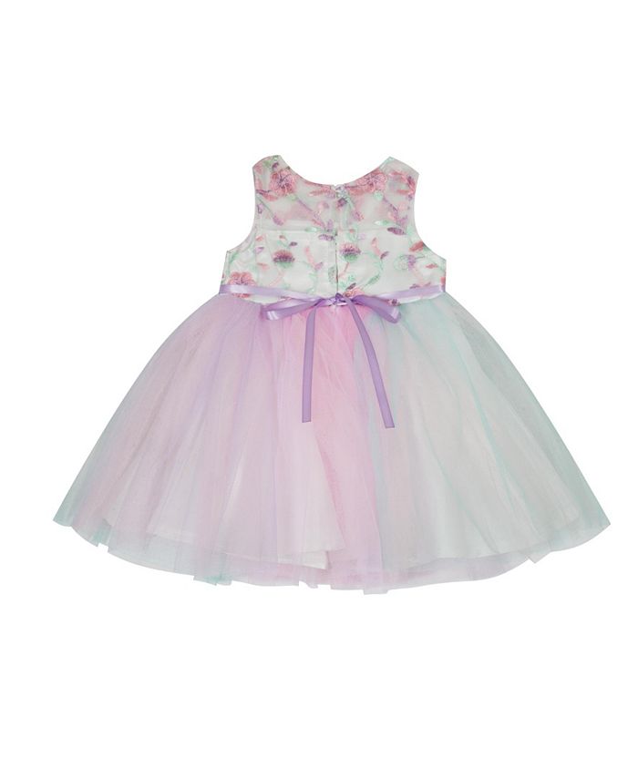 Rare Editions Baby Girls Embroidered Floral with Colored Mesh Dress