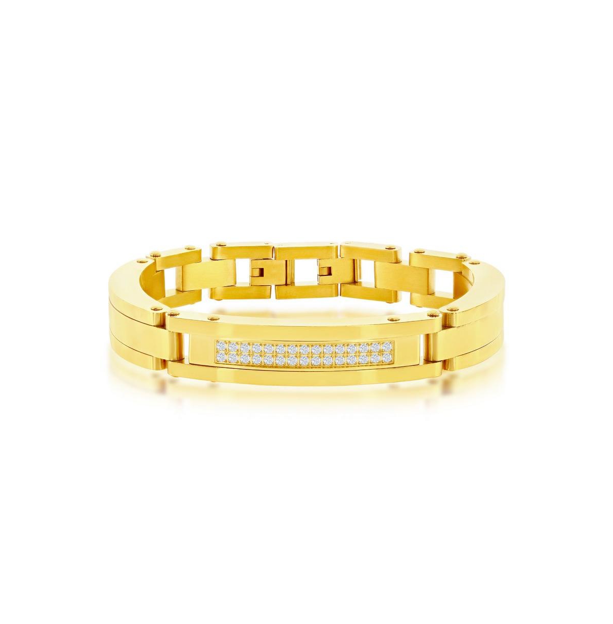 BLACKJACK MENS STAINLESS STEEL MICRO PAVE CZ ID LINK BRACELET - GOLD PLATED