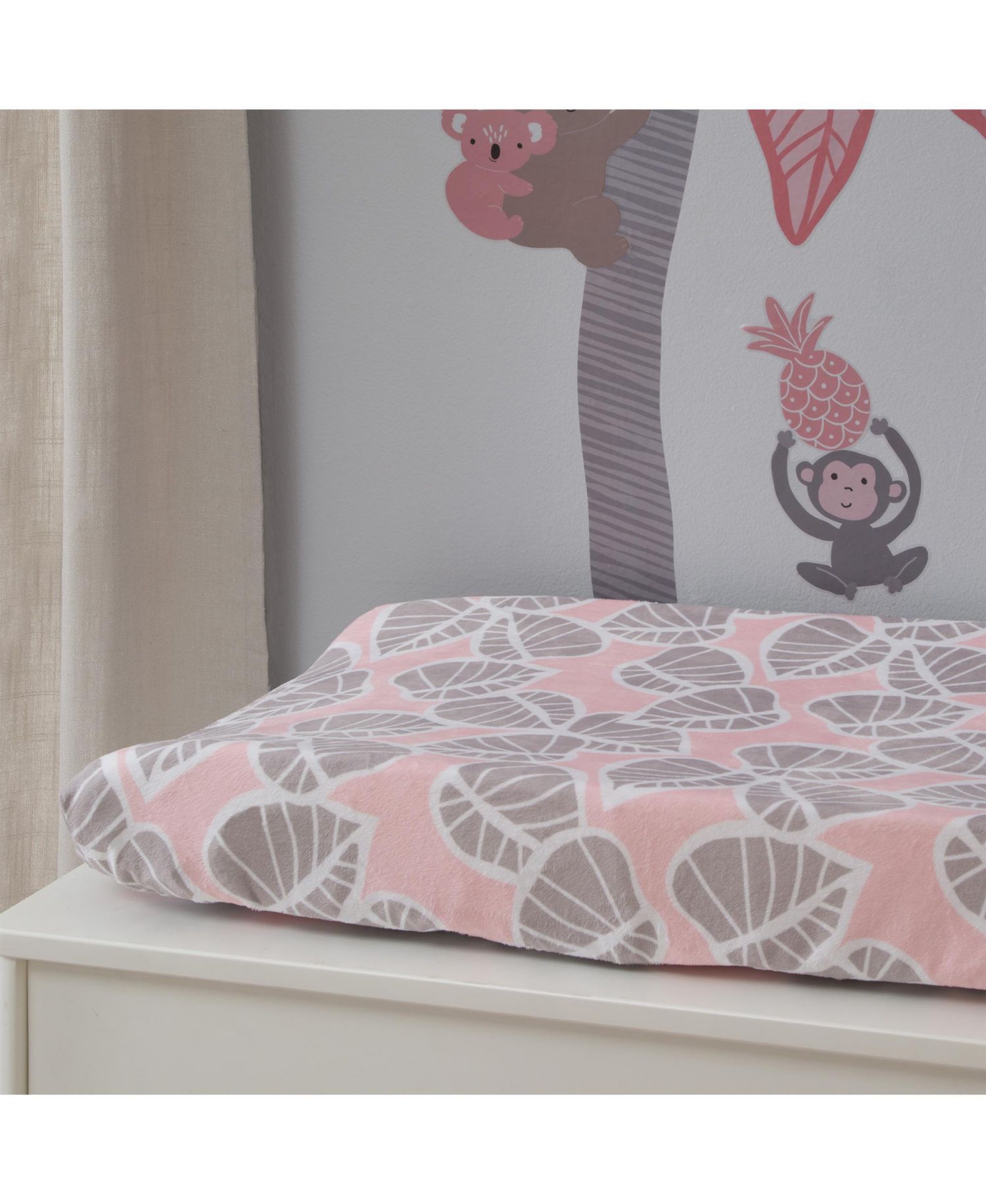 Lambs and Ivy Calypso Pink/Taupe Leaf Print Baby Changing Pad Cover