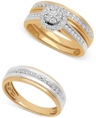 Macy's 3 Pc. Set Diamond His Hers Wedding Collection In 14k Two Tone Gold In Yellow Gold