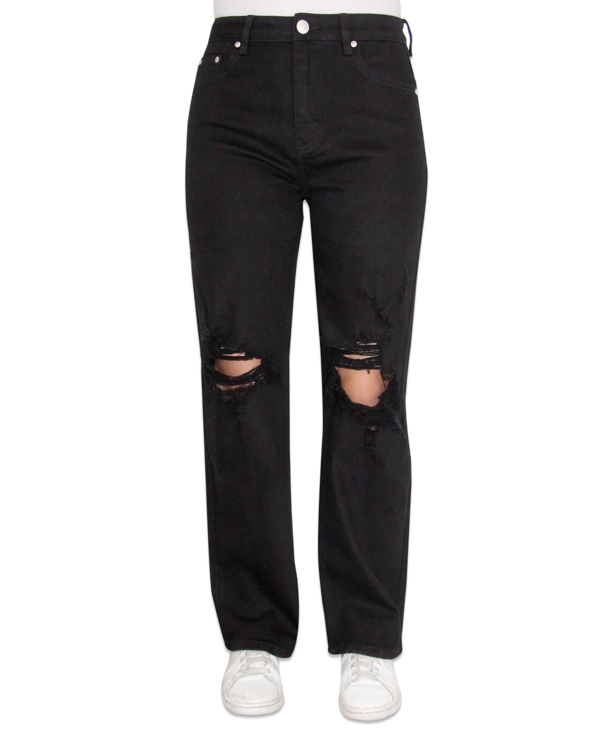 Almost Famous Juniors' Ripped High-rise Wide-leg Jeans In Black