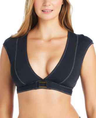 Bleu by Rod Beattie - Women's A Fine Line Cap-Sleeve Buckle-Front Cropped Swim Top