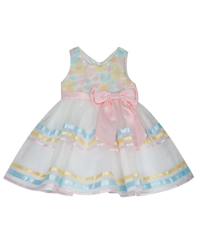 Rare Editions Baby Girls 3D Floral Mesh Bodice to Organza Ribbon