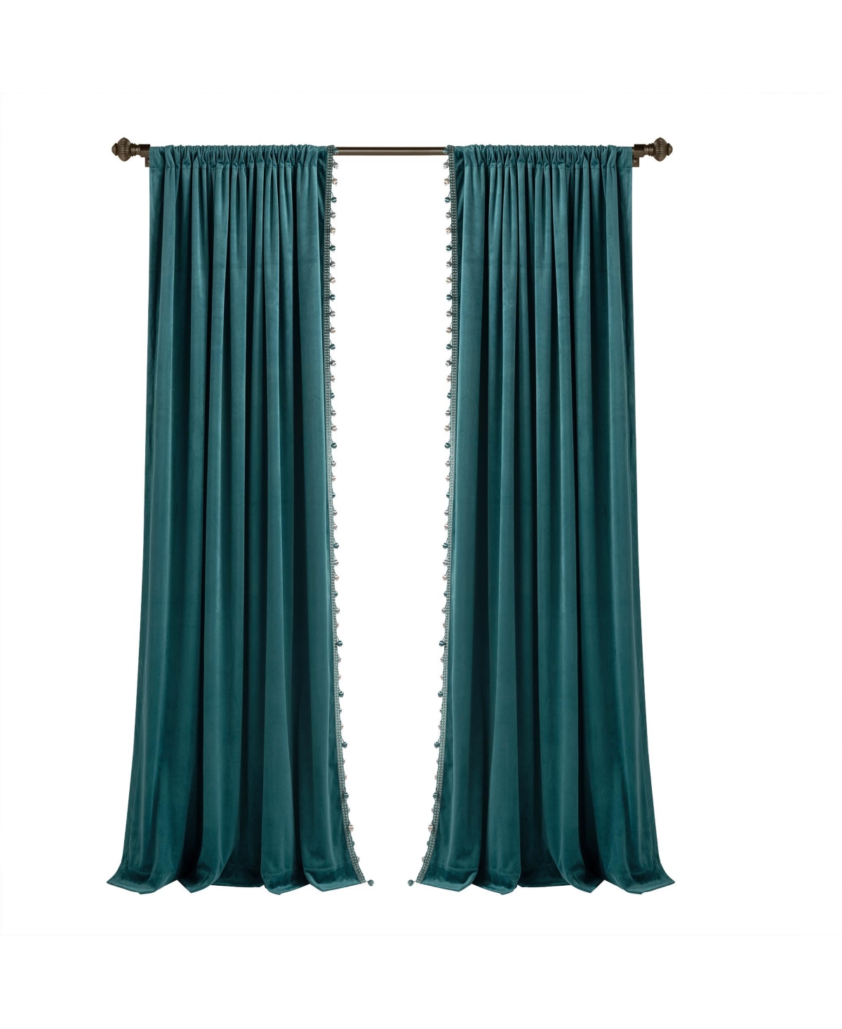 Lush Decor Luxury Vintage-Like Velvet with Silky Pompom Trim Window Curtain Panel, 52