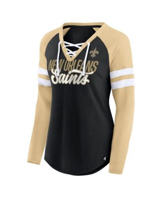 Women's Black, Gold New Orleans Saints True to Form Raglan Lace-Up V-Neck Long Sleeve T-shirt
