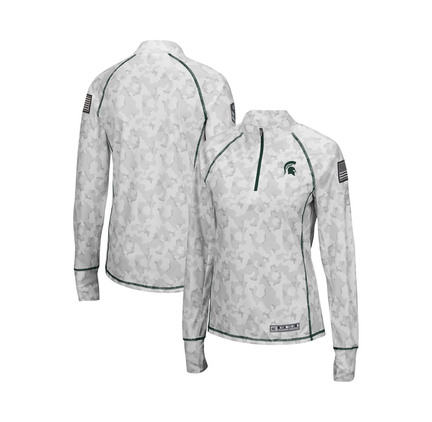Women's White Michigan State Spartans OHT Military-Inspired Appreciation Officer Arctic Camo 1/4-Zip Jacket