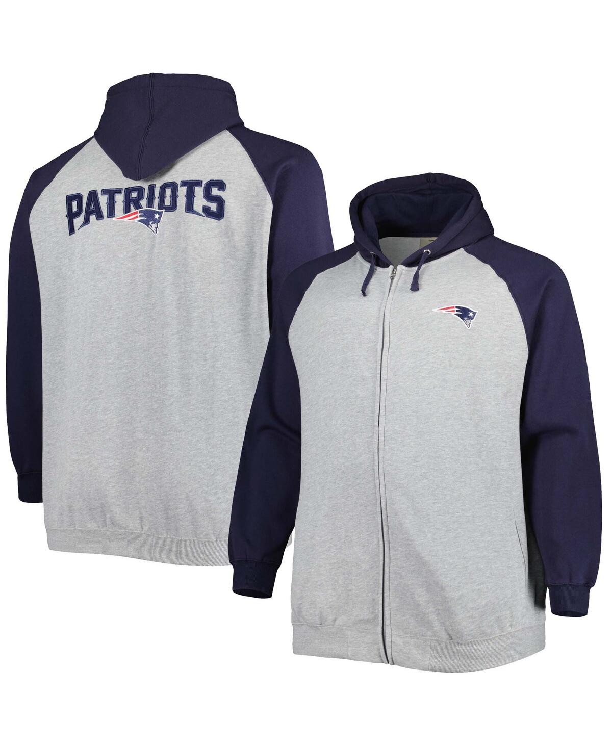 Shop Profile Men's Heather Gray New England Patriots Big And Tall Fleece Raglan Full-zip Hoodie Jacket