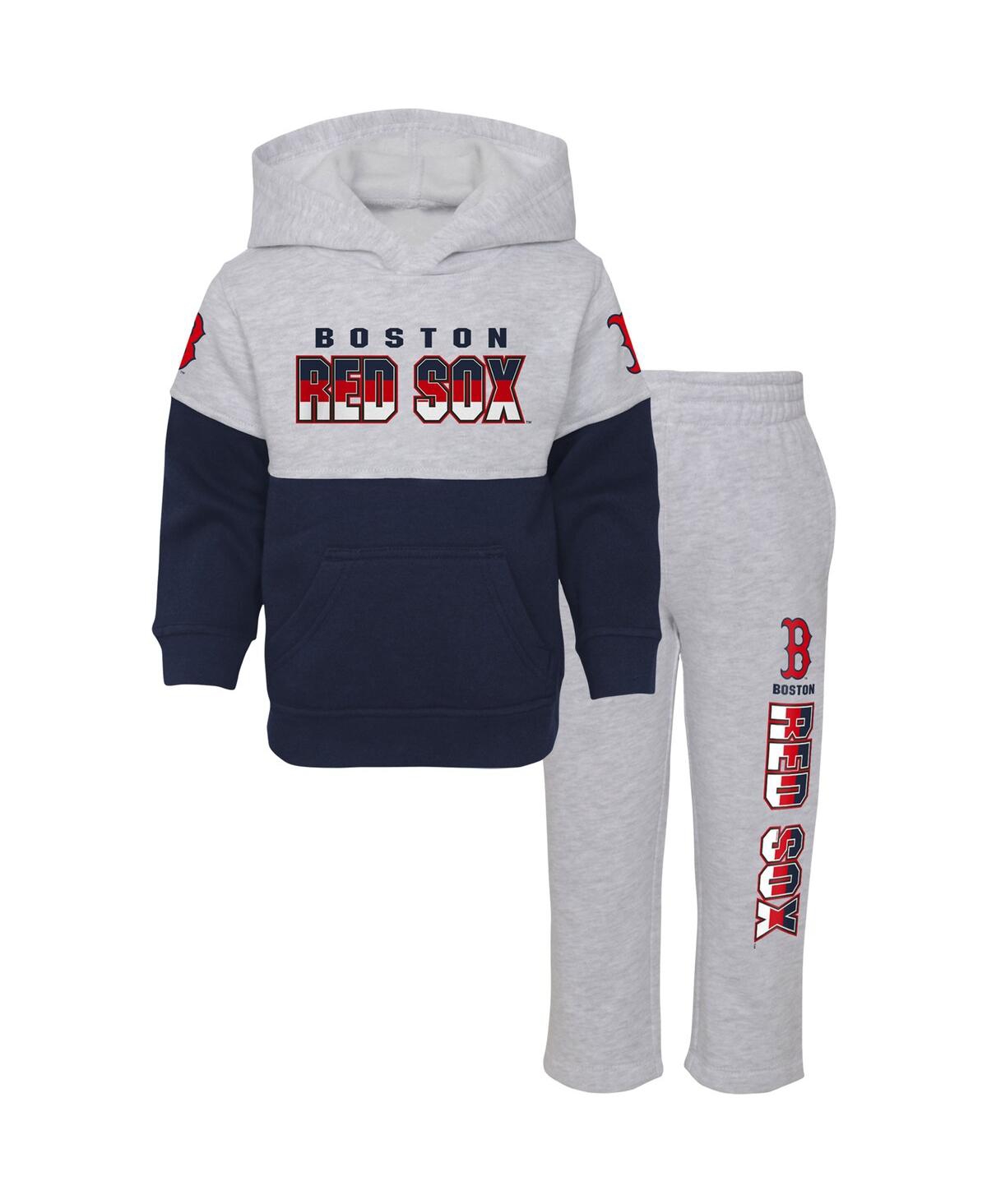Outerstuff Infant Boys And Girls Navy, Heather Gray Boston Red Sox Playmaker Pullover Hoodie And Pants Set In Navy,heather Gray