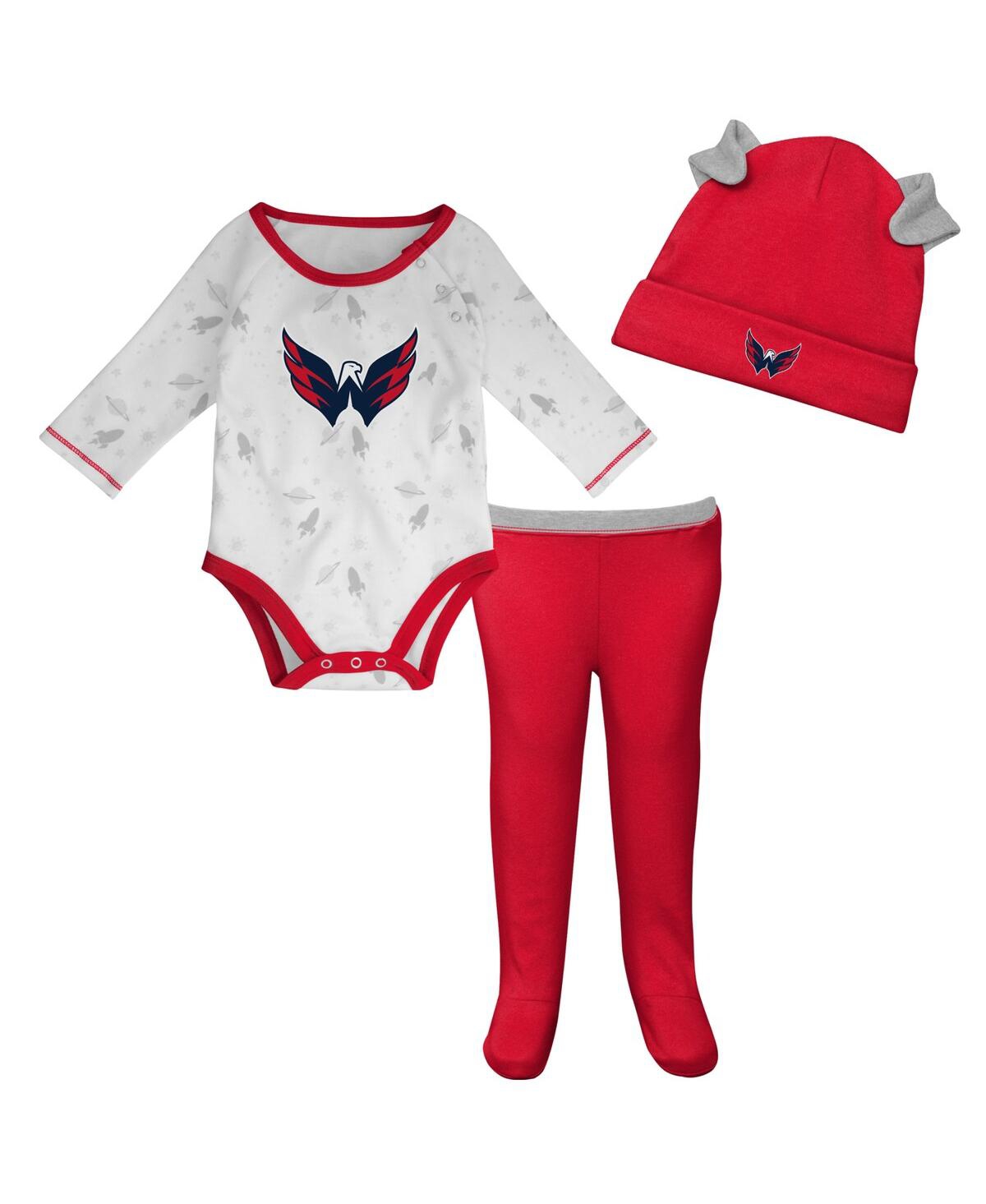 Outerstuff Babies' Newborn And Infant Boys And Girls White, Red Washington Capitals Dream Team Hat Pants And Bodysuit S In White,red