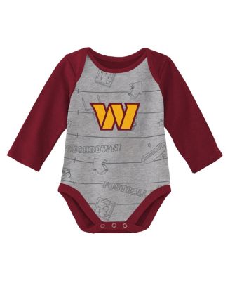 Newborn and Infant Boys and Girls Burgundy, Heathered Gray Washington Commanders Born To Win Two-Pack Long Sleeve Bodysuit Set