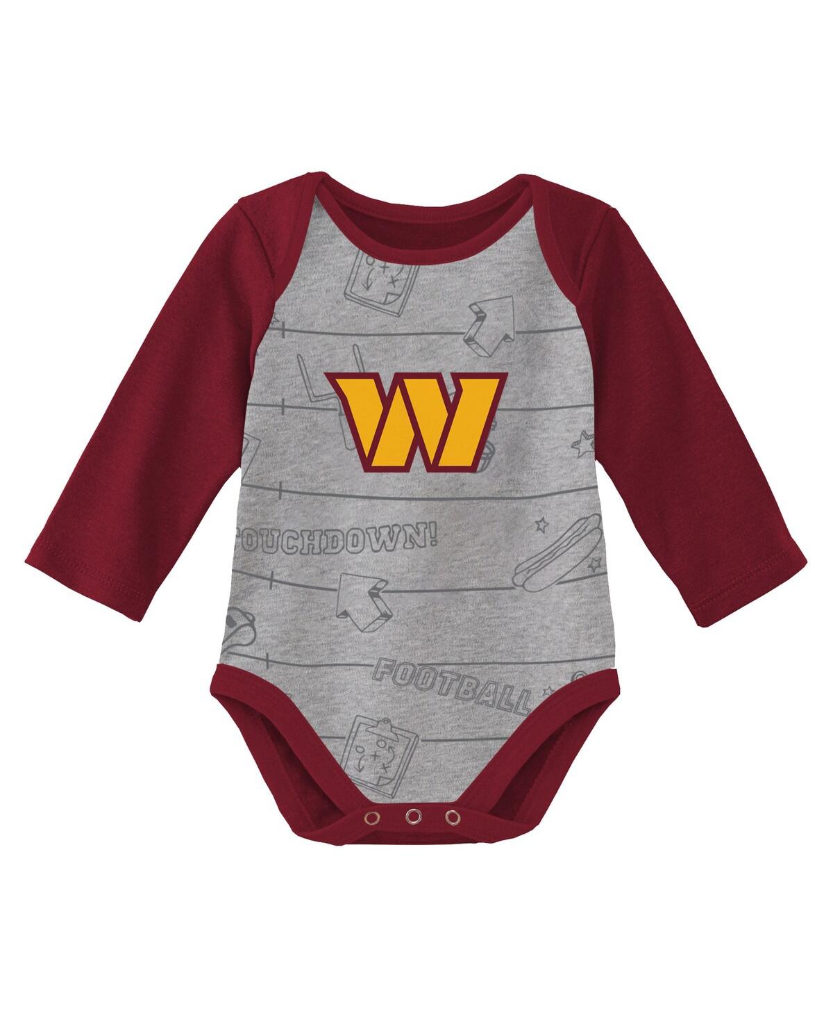 Outerstuff Newborn And Infant Boys And Girls Burgundy, Heathered Gray Washington Commanders Born To Win Two-pac In Burgundy,heathered Gray