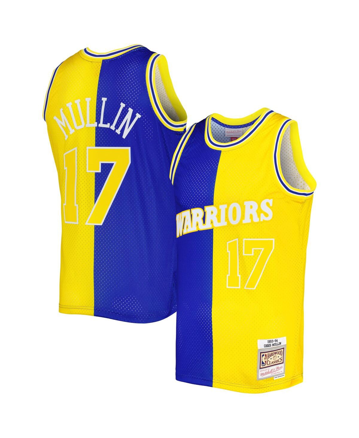 Men's Mitchell & Ness Chris Mulland Gold Golden State Warriors Hardwood Classics 1993-94 Split Swingman Jersey - Royal, Gold