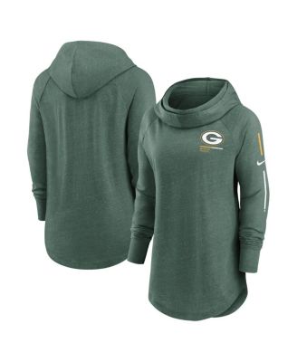 Women's Heathered Green Green Bay Packers Minimal Statement Raglan Funnel Neck Pullover Hoodie