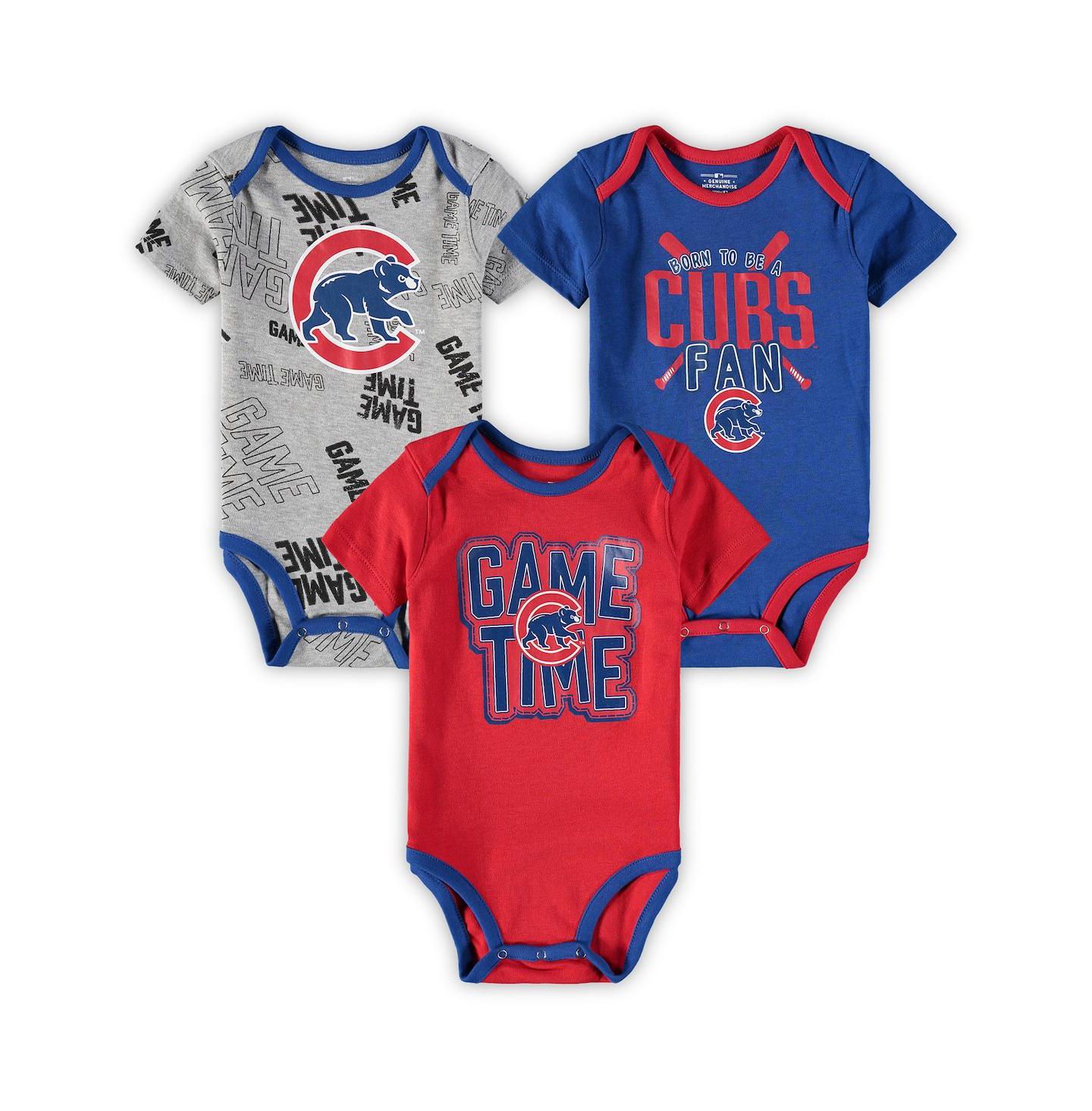 Outerstuff Newborn and Infant Boys and Girls Chicago Cubs Royal, Red, Heathered Gray Game Time Three-Piece Bodysuit Set — фото 1
