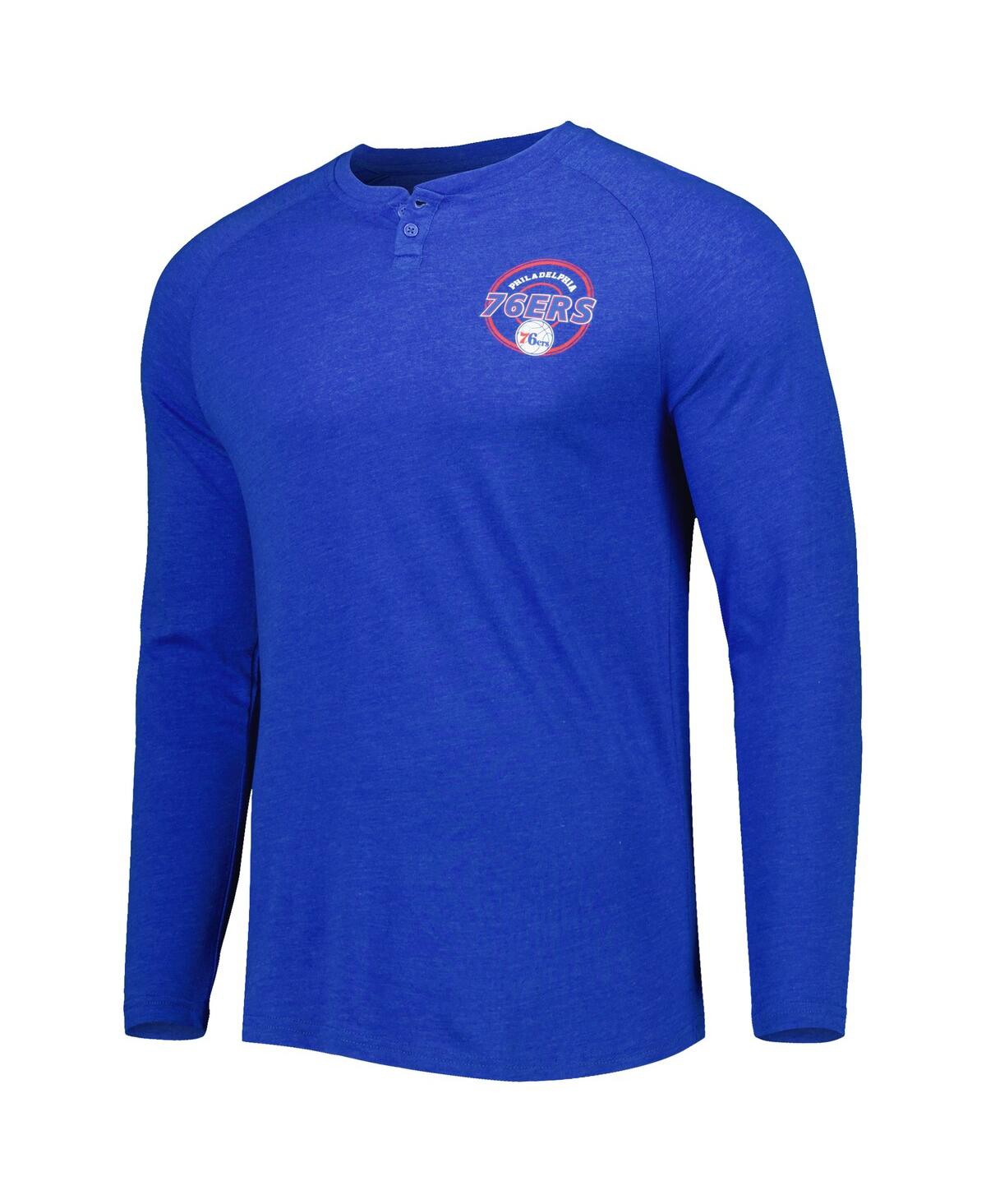 Shop Concepts Sport Men's  Heathered Royal Philadelphia 76ers Left Chest Henley Raglan Long Sleeve T-shirt