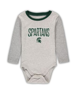 Infant Boys and Girls Heathered Gray, Green Michigan State Spartans Jie Jie Long Sleeve Bodysuit and Pants Set