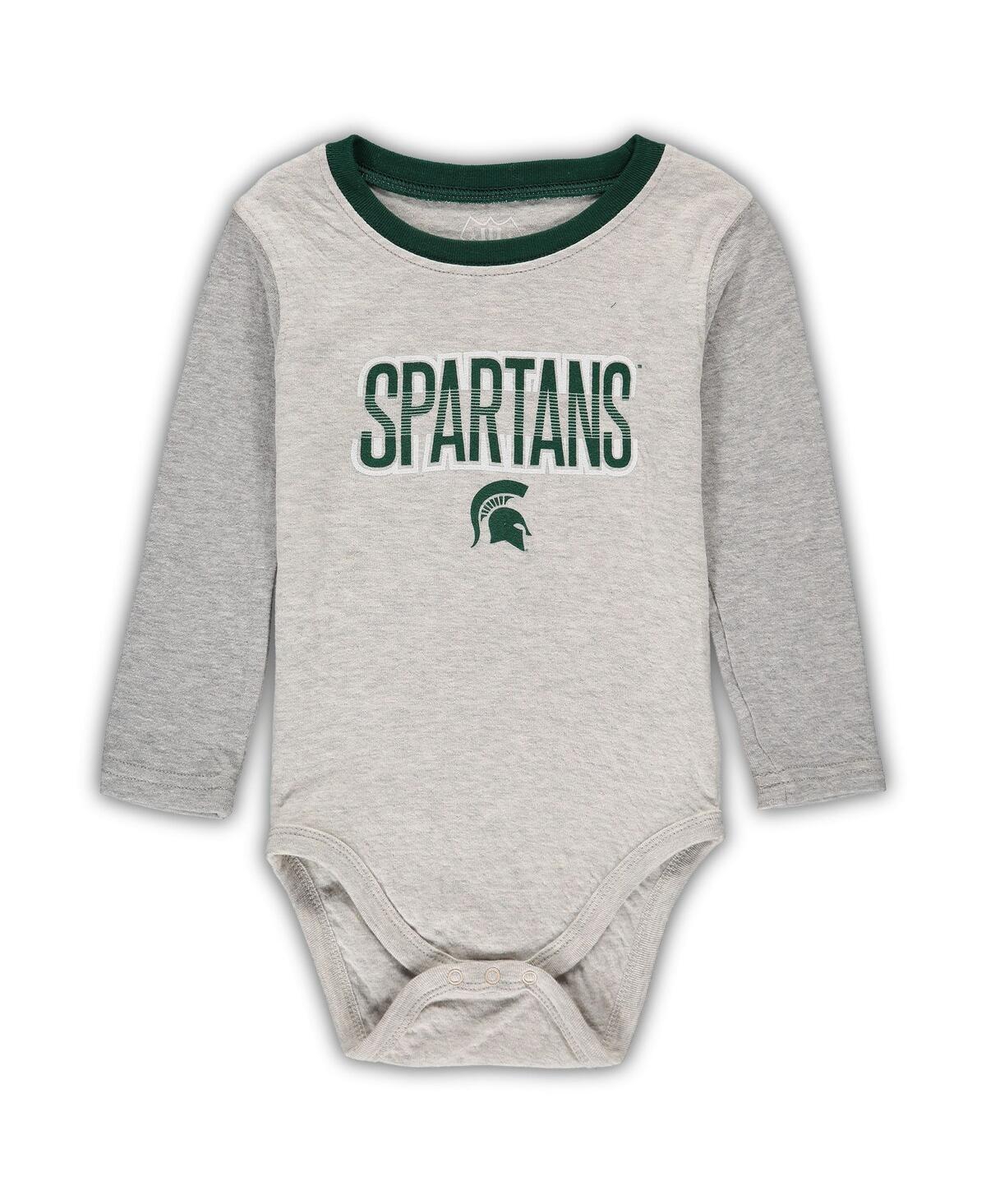 Wes & Willy Infant  Heathered Gray/green Michigan State Spartans Jie Jie Long Sleeve Bodysuit & Pants In Heathered Gray,green