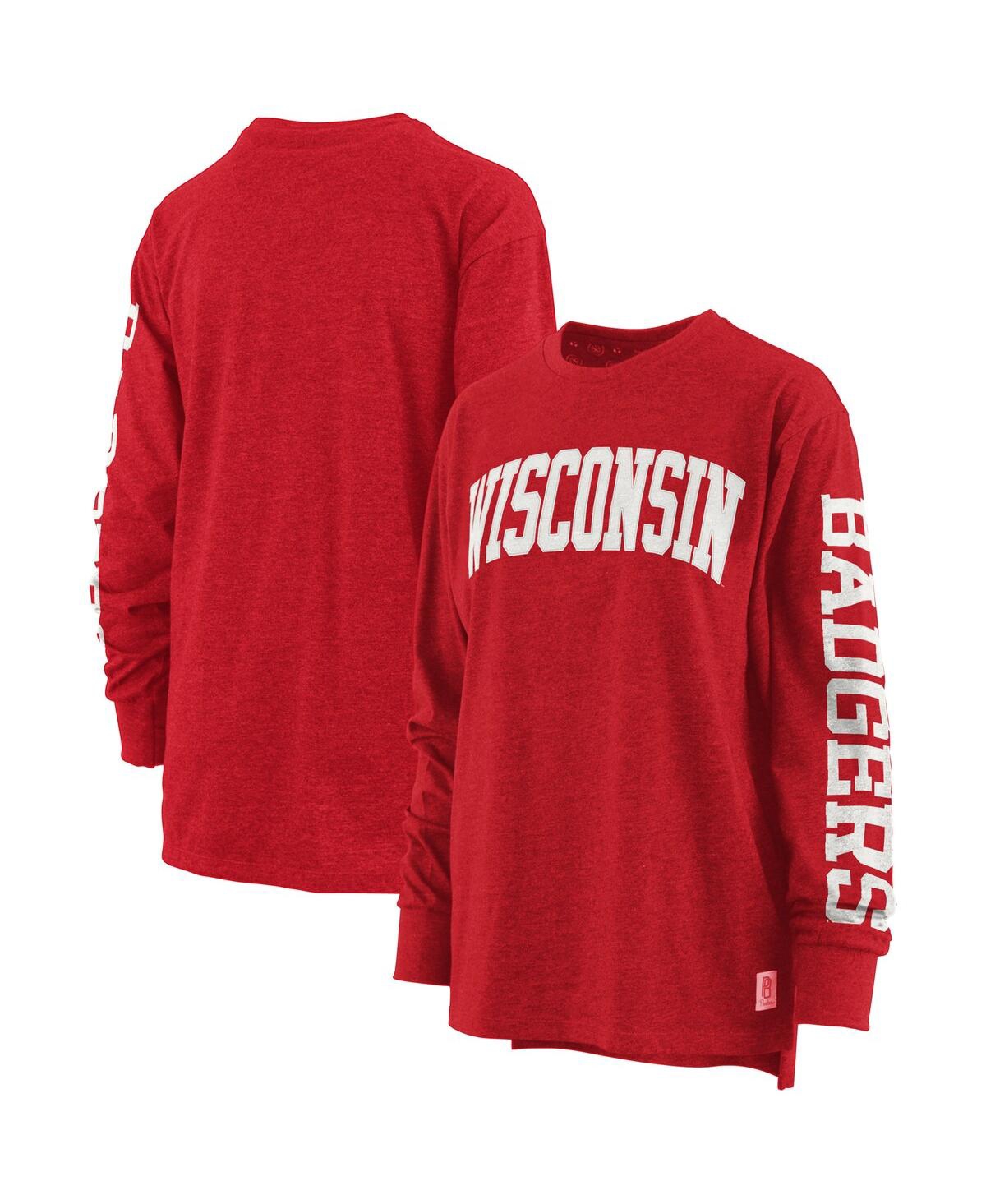 PRESSBOX WOMEN'S PRESSBOX RED WISCONSIN BADGERS PLUS SIZE TWO-HIT CANYON LONG SLEEVE T-SHIRT 