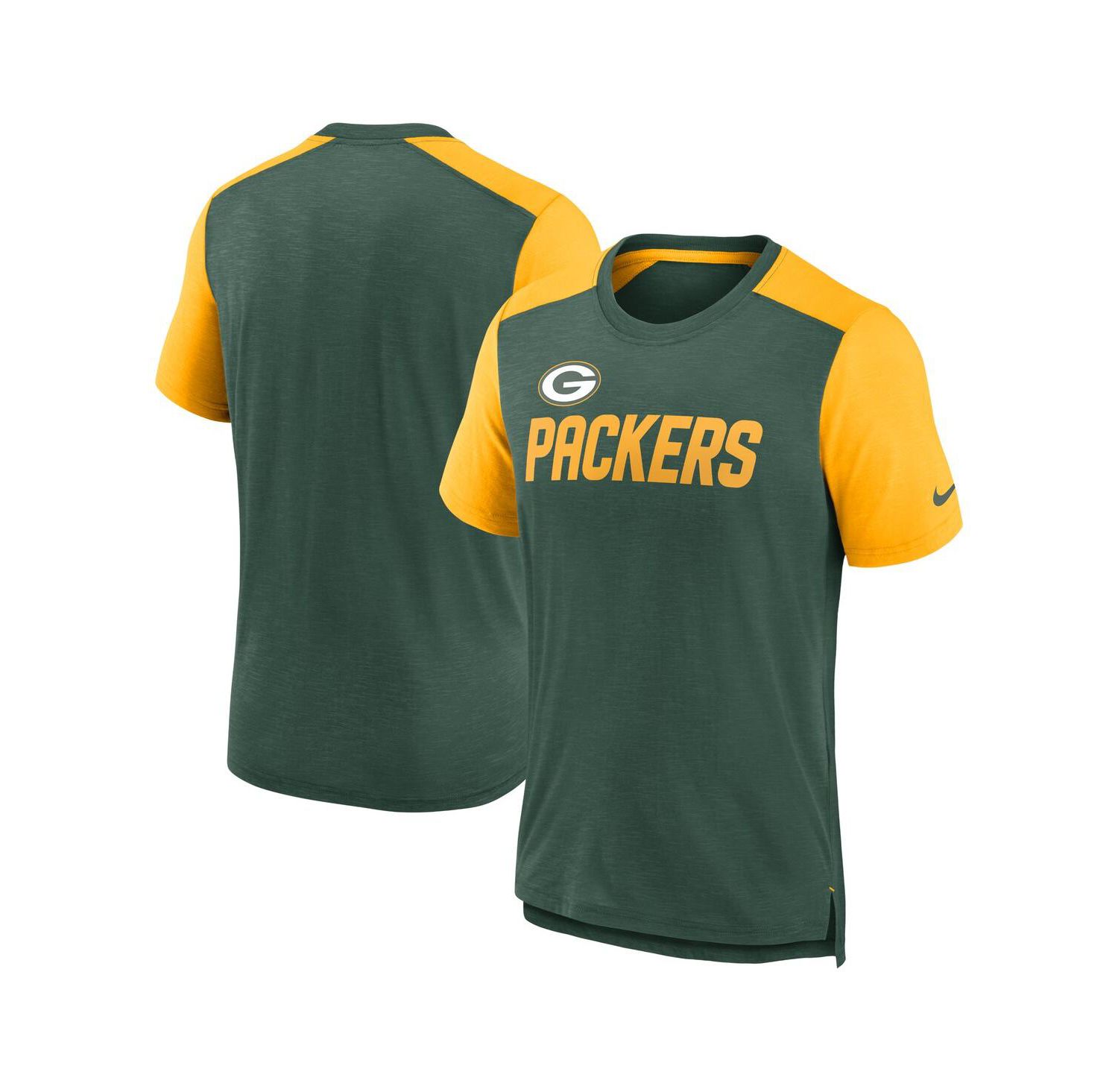 Men's Heathered Green, Heathered Gold Green Bay Packers Color Block Team Name T-shirt