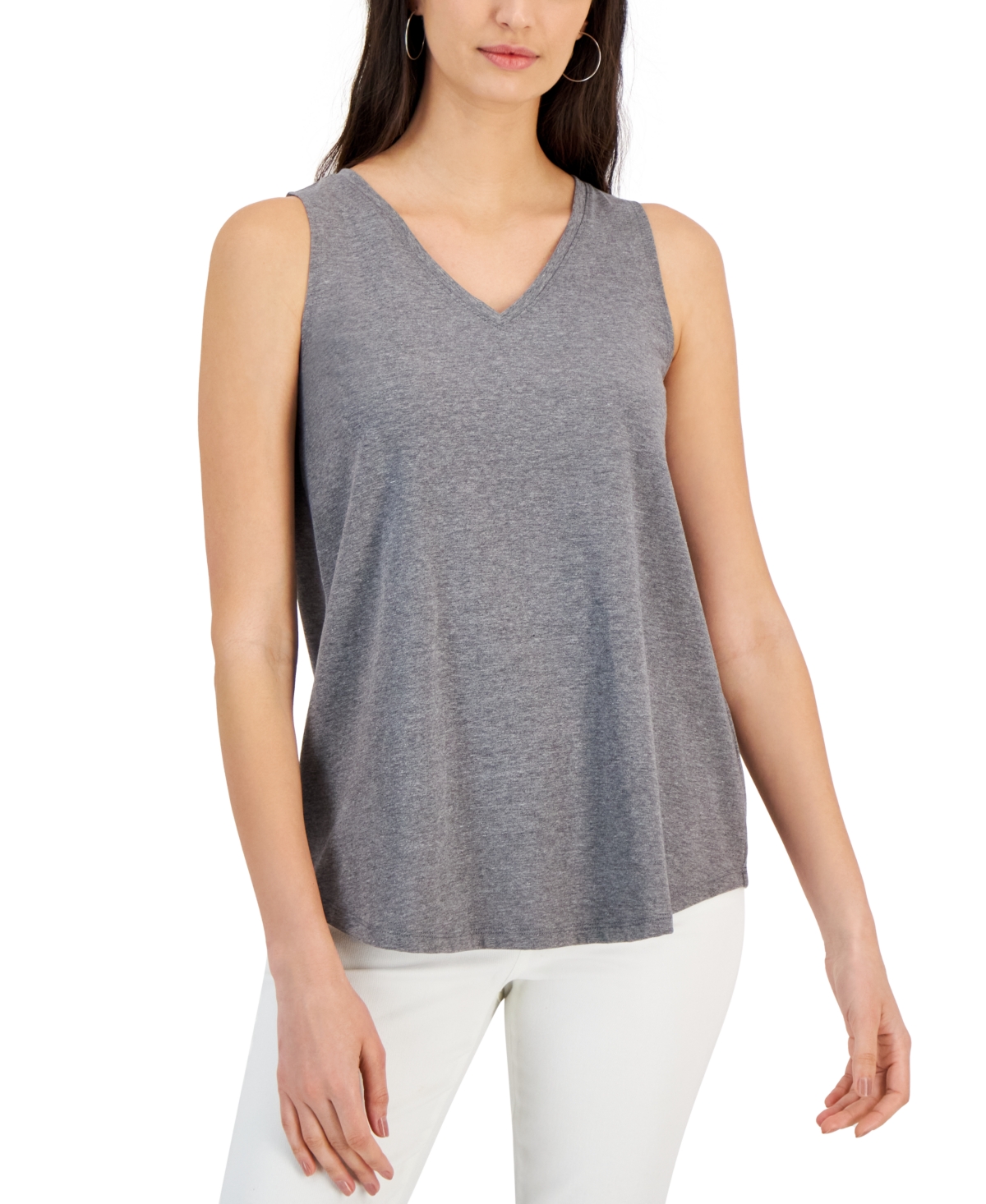Style & Co Plus Size Solid Sleeveless V-neck Top, Created For Macy's In Deep Black