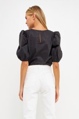 Women's Poplin Puffed Sleeve Top