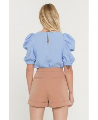 Women's Pleated Puff Sleeve Top