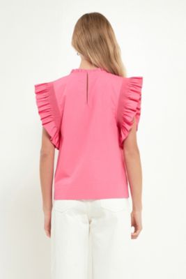 Women's Ruffle Sleeve Poplin Top