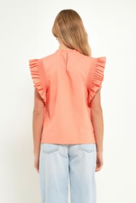 Women's Ruffle Sleeve Poplin Top