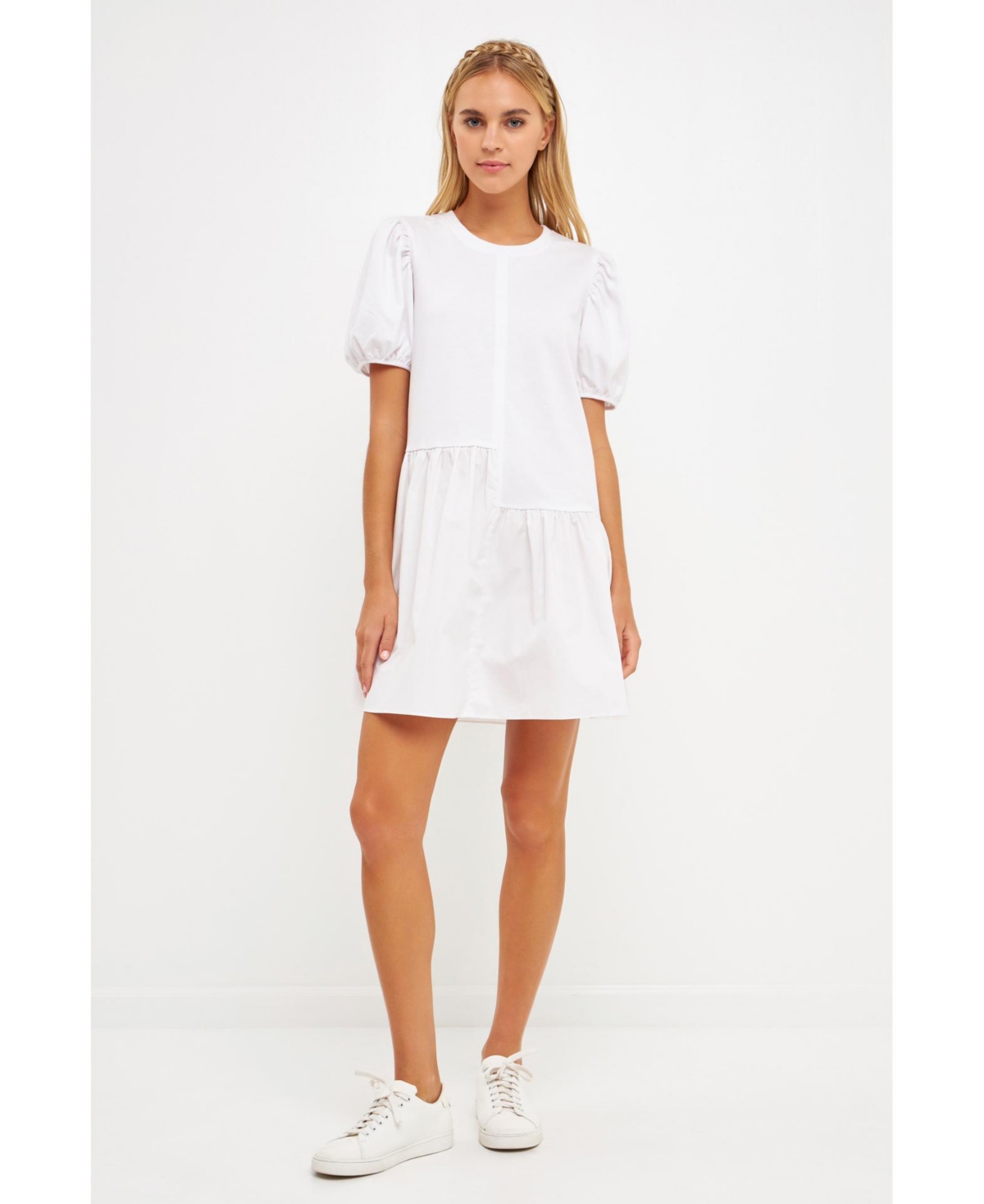ENGLISH FACTORY WOMEN'S KNIT WOVEN MIXED DRESS