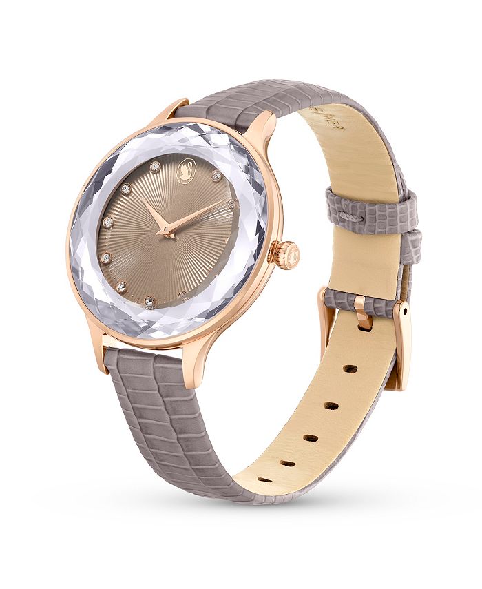 Swarovski Octea Nova Grey Dial Grey Leather Strap Watch for Women - 5295326