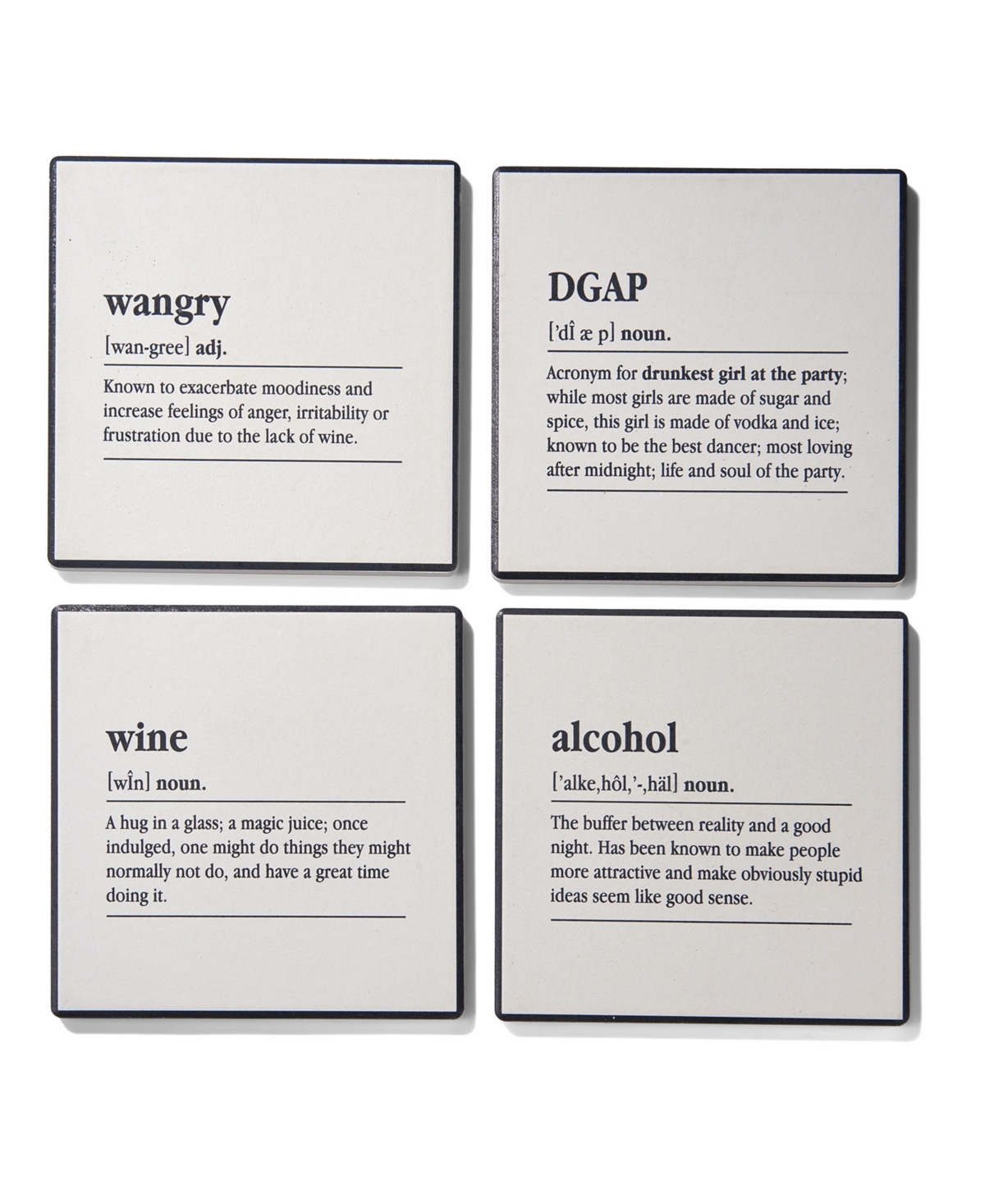 American Atelier 4.25" D Definitions Ceramic Coasters Set, 4 Piece In White
