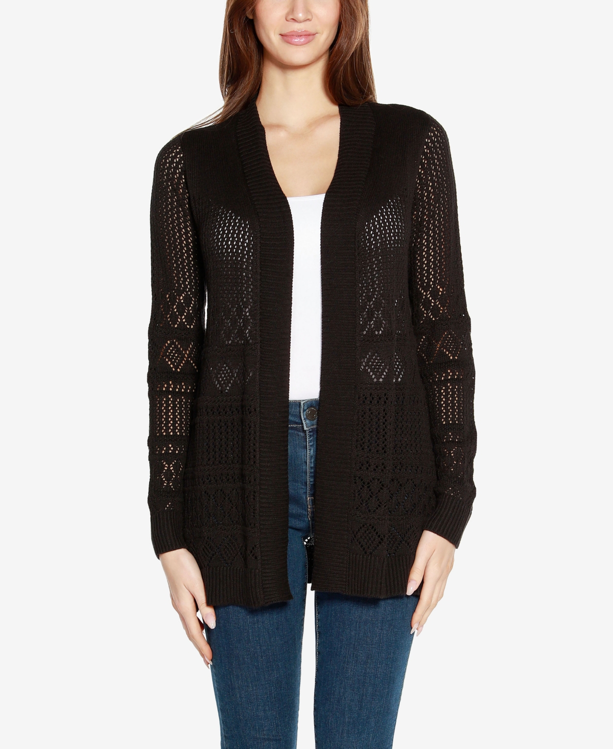 Women's Pointelle Long Sleeves Open Cardigan Sweater - White