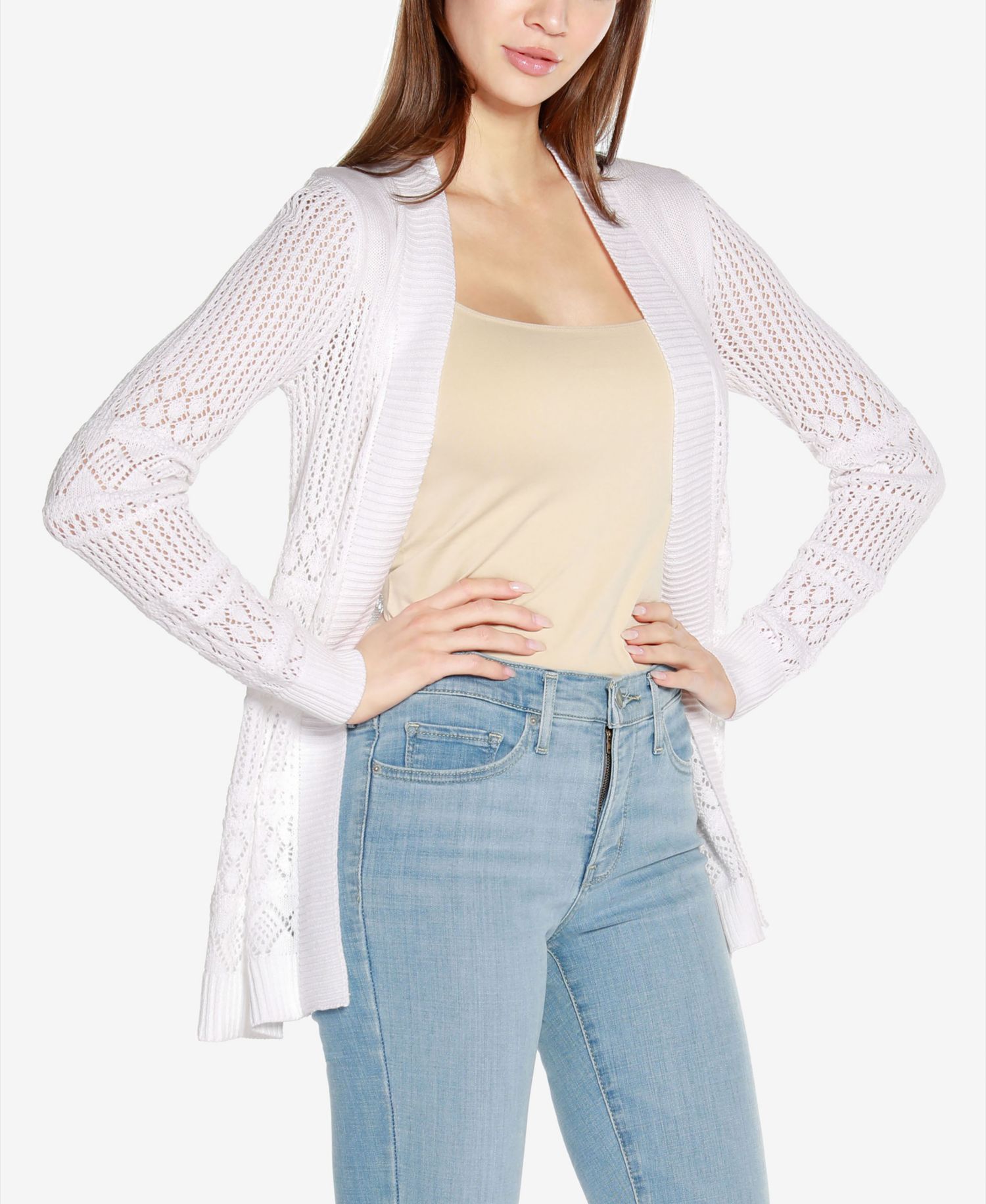 Plus Size Pointelle Open Cardigan Sweater