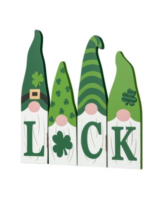 12.25" L St. Patrick's Wooden Luck Shamrock Gnome Table Decor