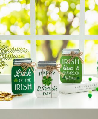 7" H St. Patrick's Wooden Mason Jar Table Decor, Set of 3