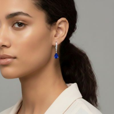 Sterling Silver Cubic Zirconia Teardrop Leaver back Earrings