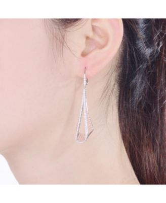 Sterling Silver Clear Zirconia Drop Ribbed Pear Alike Earrings