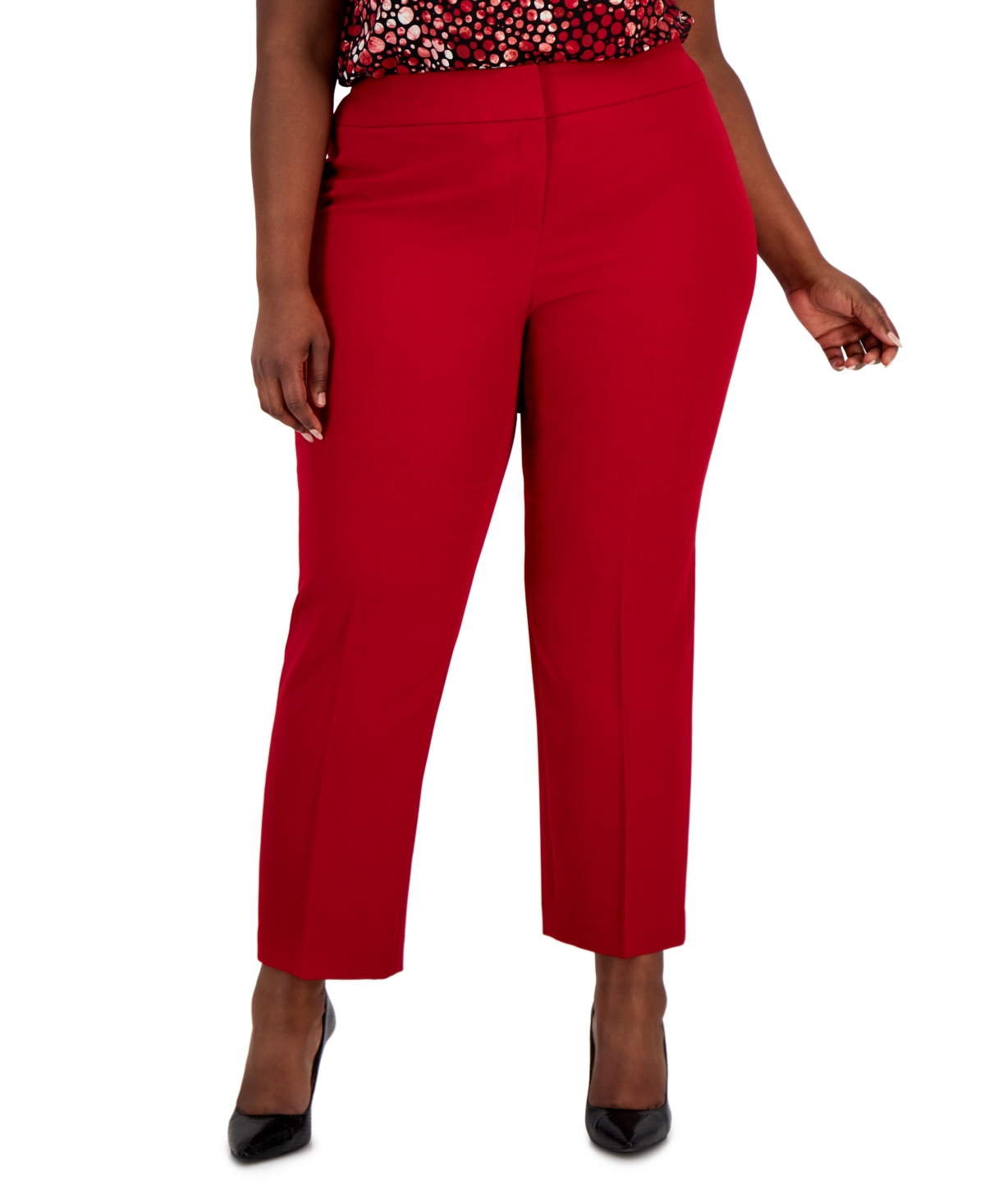 Shop Kasper Plus Size Stretch Crepe Mid-rise Ankle Pants In Crimson
