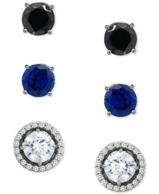 3-Pc. Set Multicolor Cubic Zirconia Stud Earrings with Interchangeable Halo Jackets in Sterling Silver, Created for Macy's
