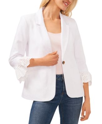 CeCe - Women's Eyelet-Lace-Trim One-Button Blazer