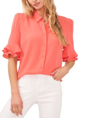 Women's Button-Front Ruffled 3/4-Sleeve  Blouse